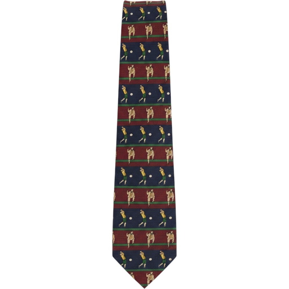 Tommy Hilfiger Mens Silk Tie Navy‎ Burgundy Striped Golfers Golf Theme Necktie